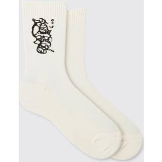 Mens Ecru Waffle Graphic Socks