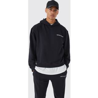 Mens Black Oversized Boxy Loopback Hoodie