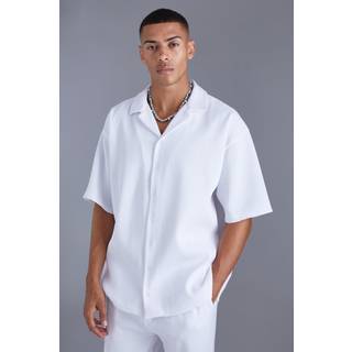 Mens White Short Sleeve Revere Oversized Fit Pleated Shirt