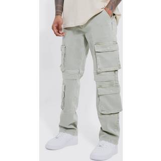 Mens Sage Relaxed Fit Acid Wash Multi Pocket Cargo Jeans