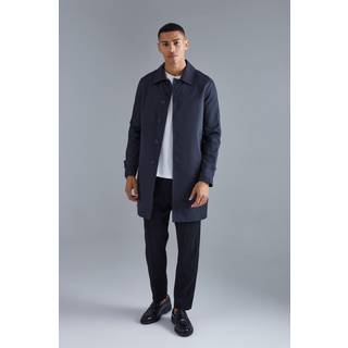 Mens Black Single Breasted Poly Twill Mac Jacket