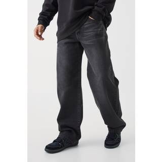 Mens Charcoal Baggy Rigid Washed Jeans