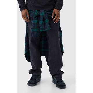 Mens Washed Black Relaxed Rigid Jean With Zip Off Check Shirt