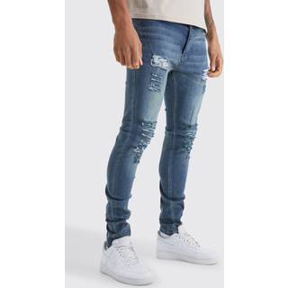 Mens Vintage Blue Tall Skinny Jeans With All Over Rips