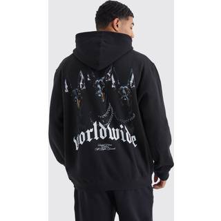 Mens Black Oversized Worldwide Graphic Hoodie