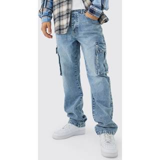 Mens Light Blue Relaxed Rigid Cargo Jeans