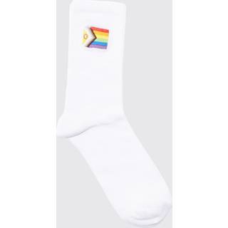 Mens White Pride Inclusive Flag Embroidered Socks