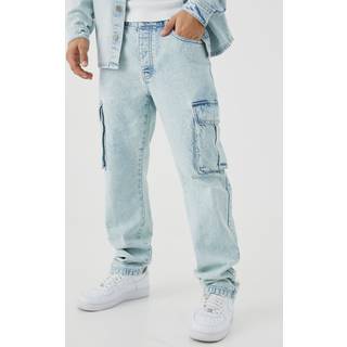 Mens Ice Blue Relaxed Rigid Cargo Jeans
