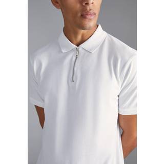 Mens White Slim 1/4 Zip Pique Golf Polo