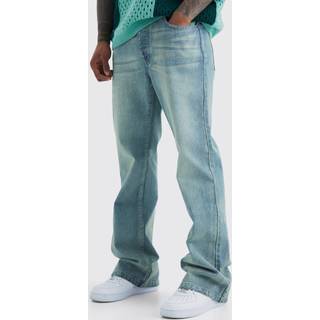 Mens Antique Blue Relaxed Flared Rigid Washed Jeans