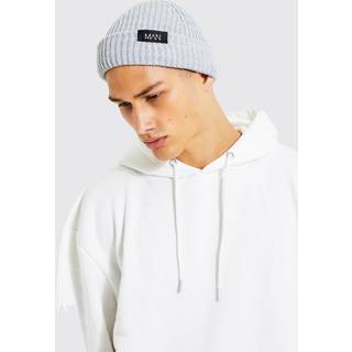 Mens Light Grey Man Tab Beanie