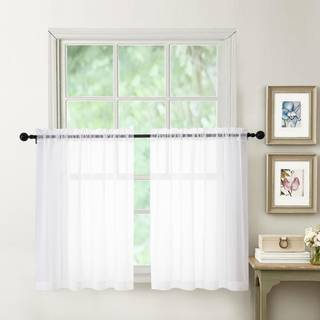 Aiyufneg hvide rene gardiner 36 tommer l?ngde k?kkenniveauer korte voile gardiner/gardiner faste sheers cafe gardiner voile badev?relse sm? halvv
