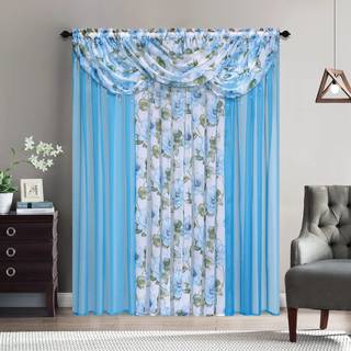 Sapphire Home Floral Sheer Curtains - Multicolor Flower 4 Paneler Set med 3 Valances 54 """" X 84 """" Privatliv Voile Window Curtains til stue Sovev