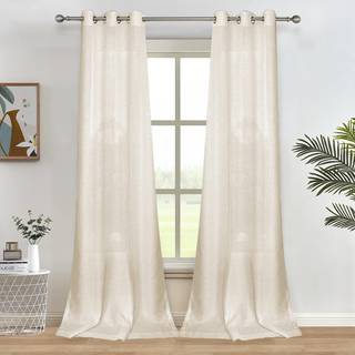 Melodieux Natural Beige Semi Sheer Curtains 96 tommer lange til sm? vinduer Stue Sovev?relse Linned Look Rustic Grommet Voile Drapes 42 x 96 tomm