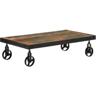 sofabord med hjul 100x55x26 cm massivt genbrugstræ