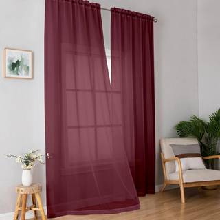 SimpleBrand Red Sheer Curtains 96 tommer lang lysfiltreringstang Lomme Fast Farve Vindue Sheer Gardinpaneler Elegante gardiner & gardiner til stu