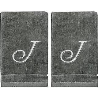 Monogrammede h?ndkl?der Fingertip personlig gave 11 x 18 tommer - S?t med 2- s?lvbroderet h?ndkl?de - Ekstra absorberende 100% bomuldsbl?d velour