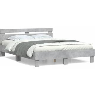 sengeramme med sengegavl 150x200 cm konstrueret træ betongrå