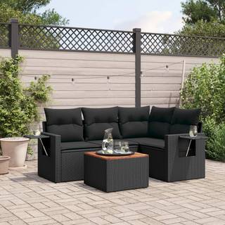 Sofasæt 5 dele med hynder polyrattan Sort