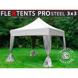 Foldetelt FleXtents Easy up pavillon PRO Steel 3x3m Latte, inkl. 4 pyntegardiner