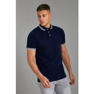 Mens Mid Navy Slim Fit Man Signature Tipped Pique Polo