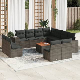 Sofasæt Til Haven 12 Dele Med Hynder Polyrattan Beige - Grå