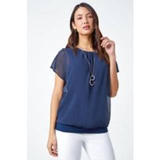 Roman chiffon jersey bluson top med halskæde44