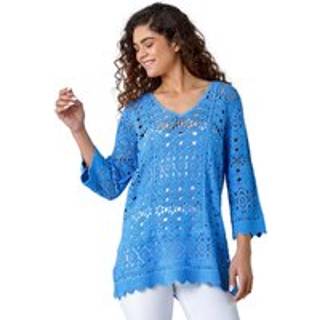 Roman Roman Blue Crochet Tunic 100% Cotton Top