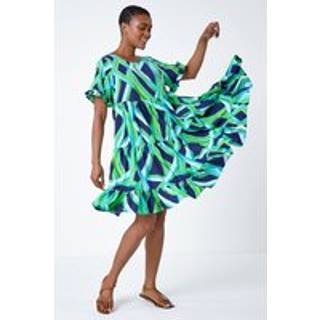 Roman Roman Green Abstract Print Tiered Smock Dress