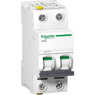 Schneider Electric Acti9 iC60N 2P 16A Dobbelt terminal D-karakteristik 6/10kA 230V Bredde 36mm