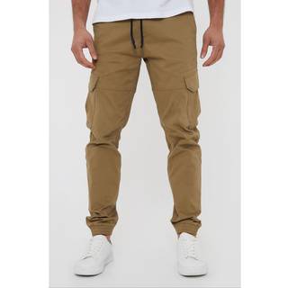 Threadbare Threadbare Stone Cotton Jogger Style Cargo Trousers With Stretch