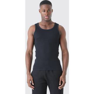 Mens Black Basic Muscle Fit Ribbed Vest