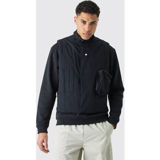 Mens Black Padded Utility Pocket Gilet