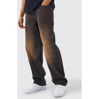 Mens Brown Baggy Rigid Washed Jeans