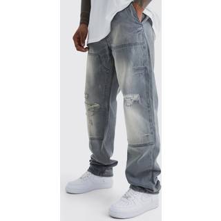 Mens Ice Grey Relaxed Rigid Dirty Wash Carpenter Jeans