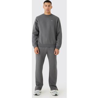 Mens Charcoal Regular Fit Man Signature Extended Neck Split Hem Sweatshirt Tracksuit