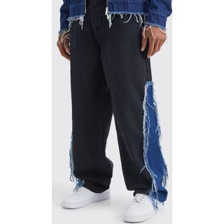 Mens Baggy Rigid Frayed Spliced Jeans In True Black