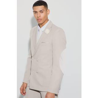 Mens Stone Textured Double Breasted Elbow Patch Blazer