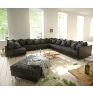 Wohnlandschaft Clovis XXL Schwarz Modular Hocker Ottomane Rechts