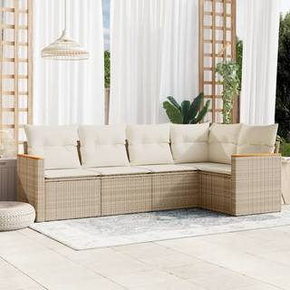 Sofasæt Til Haven 5 Dele Med Hynder Polyrattan Beige - beige og cremefarvet / Uden bord