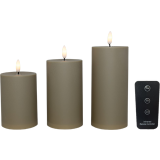 Cozzy udendørs bloklys, 3D flamme, sand, 3 pak inkl. fjernbetjening