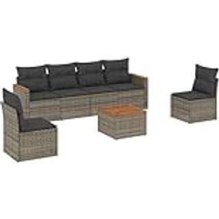 Sofasæt Til Haven 6 Dele Med Hynder Polyrattan Sort - Grå / Med bord