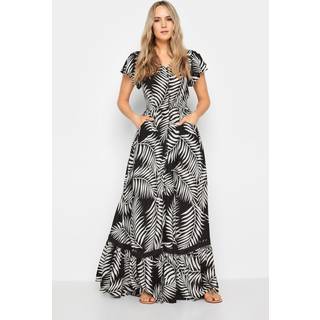 Lts Tall Black & White Tropical Print Front Split Maxi Dress 10 Lts | Tall Women's Maxi Dresses