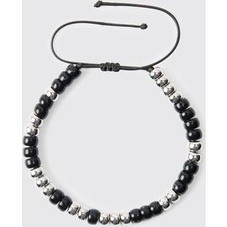 Mens Adjustable Beaded Bracelet In Black