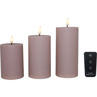 LED Bloklys 3pk Rosa Ø.7,5 cm