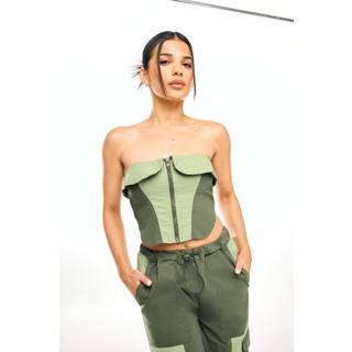PixieGirl Petite PixieGirl Petite Khaki Green 100% Cotton Colourblock Bandeau Corset Top