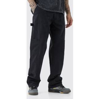 Mens Black Tall Relaxed Fit Washed Carpenter Cargo Trouser