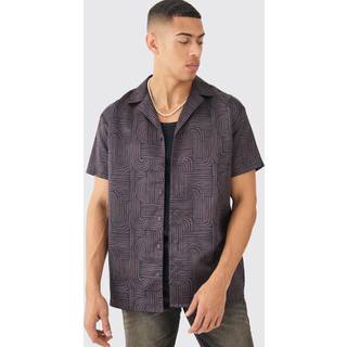 Mens Chocolate Short Sleeve Satin Oversized Monogram Shirt