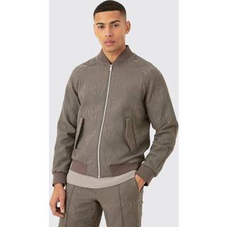 Mens Mocha Textured Regular Fit Tailored Bomber Jacket