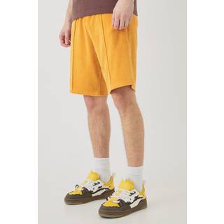 Mens Brown Tall Elasticated Waist Pintuck Velour Shorts